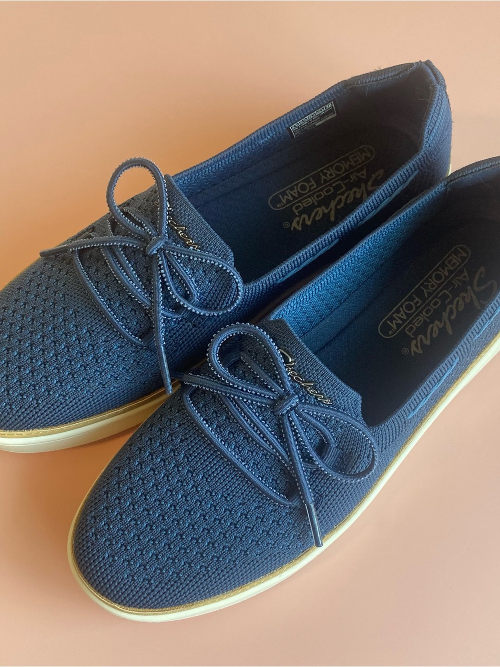 Navy Knit Slip-On Loafers with Bow